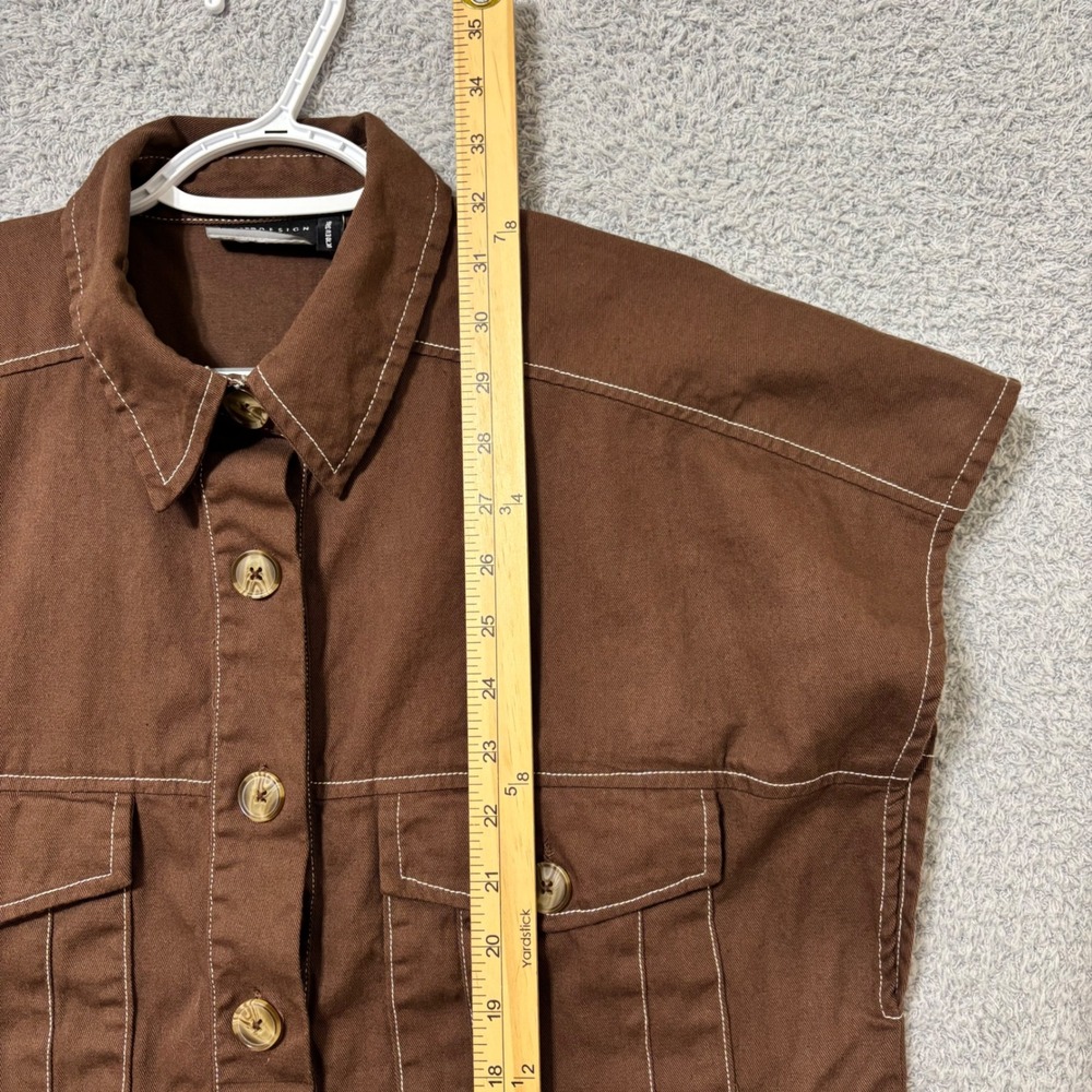 ASOS Design Cotton Utility Shirt Oversized Brown Shacket Pocket Top US 6 - Picture 10 of 10